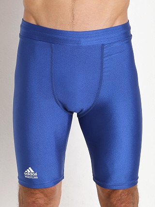 Model in royal Adidas Wrestling Compression Short