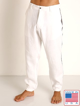 Model in white Sauvage Linen Resort Pants