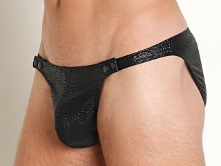 Model in black mamba print Manstore Popper Brief