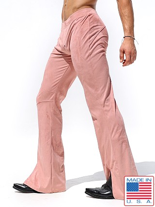 Model in rose Rufskin Stilato Stretch "Suede" Flare Leg Pant