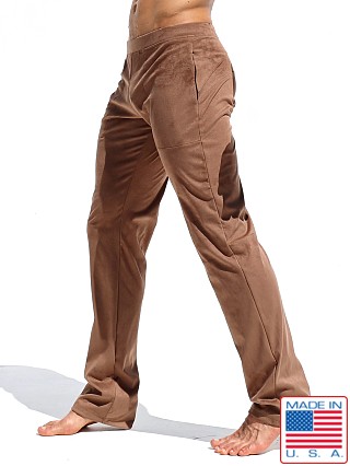 Model in bark Rufskin Stephan Stretch "Suede" Straight Leg Pant