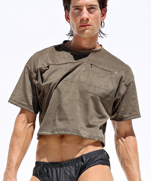 Rufskin Gaspar Stretch "Suede" Football Crop Top Moss