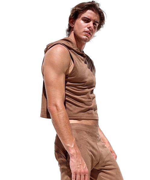 Rufskin Pierrot Stretch "Suede" Sleeveless Hoodie Bark