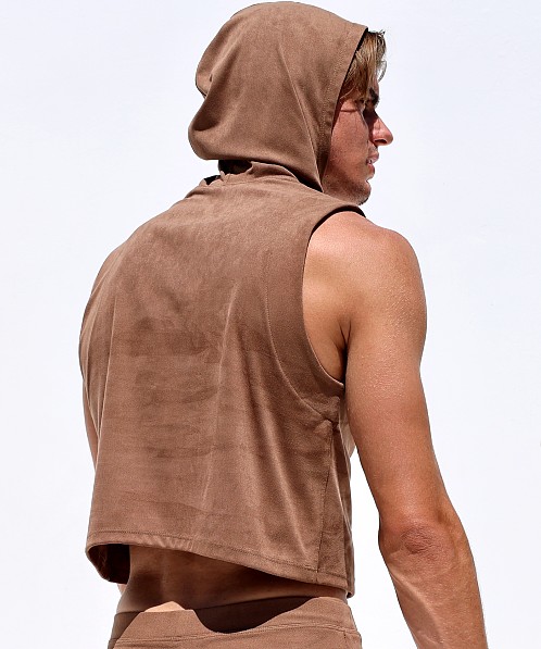 Rufskin Pierrot Stretch "Suede" Sleeveless Hoodie Bark