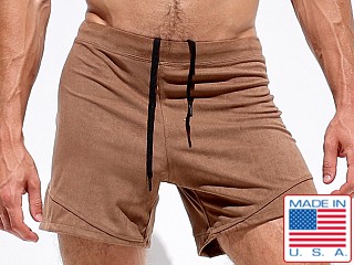 Model in bark Rufskin Emile Stretch "Suede" Sport-Lounge Short