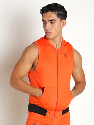 Model in orange TOF Paris Athletic Mesh Muscle Hoodie