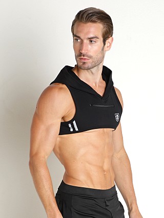 Model in black TOF Paris Harness Muscle Hoodie