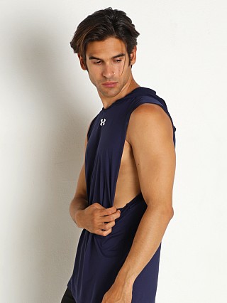 Model in midnight navy Under Armour Team Knockout Sleeveless Hoodie