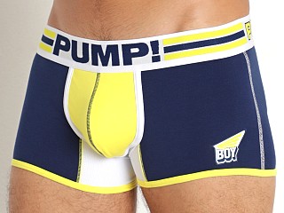 Model in navy/white/yellow Pump! Recharge Boxer Brief