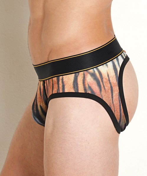 Skull & Bones Peek-A-Boo Backless Brief Tiger Ombre Print