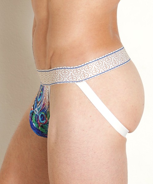 Skull & Bones Jockstrap White Peacock Print