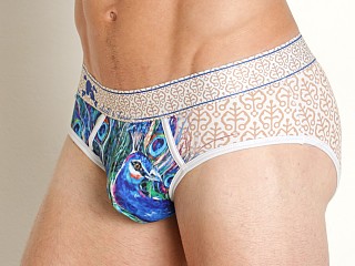 Model in peacock print Skull & Bones Brief White