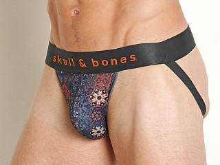 Model in patchwork print Skull & Bones Jockstrap