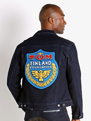 Model in indigo Cell Block 13 Tom of Finland Hustler Jacket Badge Patch