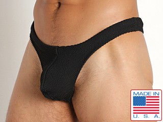 Model in black Rick Majors Ripple Nylon Swim Thong