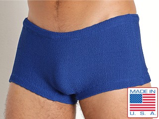 Model in denim Rick Majors Ripple Nylon Low Rise Swim Trunk