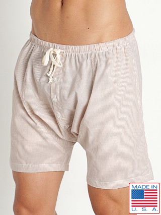 Model in stone Rick Majors Sahara Cotton Pinstripe Drop Crotch Shorts