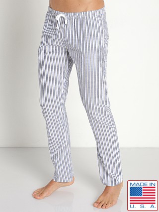 Model in navy Rick Majors Sahara Cotton Pinstripe Pants