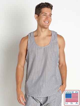 Model in black Rick Majors Sahara Cotton Pinstripe Tank Top