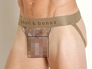 Model in dutch floral print Skull & Bones Mesh Jockstrap Tan