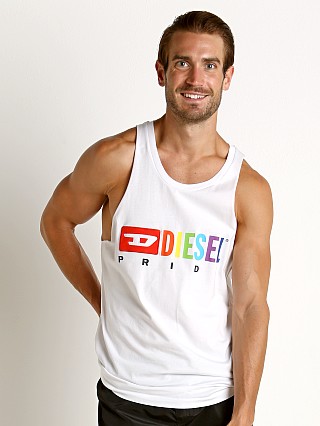 Model in bright white Diesel Rainbow Locoarm Tank Top