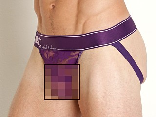 Model in purple Skull & Bones Burnout Jockstrap