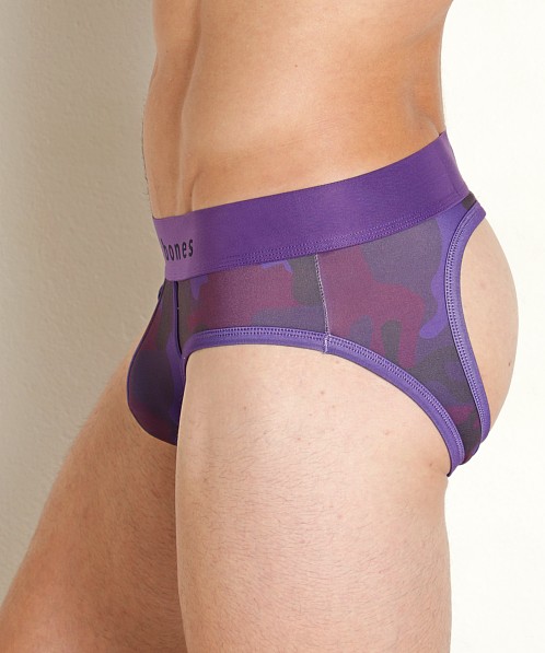 Skull & Bones Peek-A-Boo Backless Brief Purple Camo