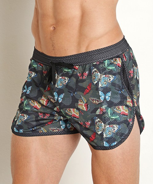 Skull & Bones Mesh Shorts Camo Butterfly Print