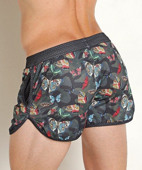 Skull & Bones Mesh Shorts Camo Butterfly Print