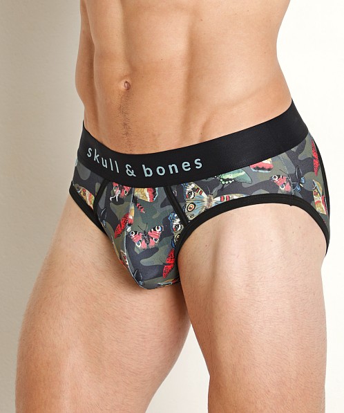 Skull & Bones Peek-A-Boo Backless Brief Camo Butterfly Print