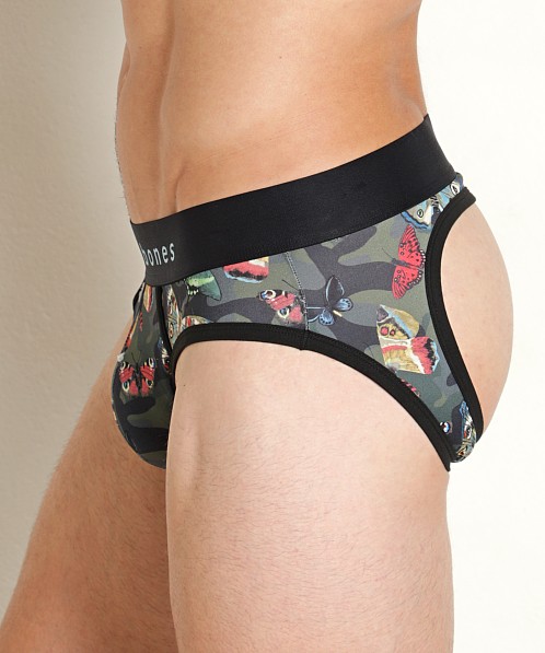 Skull & Bones Peek-A-Boo Backless Brief Camo Butterfly Print