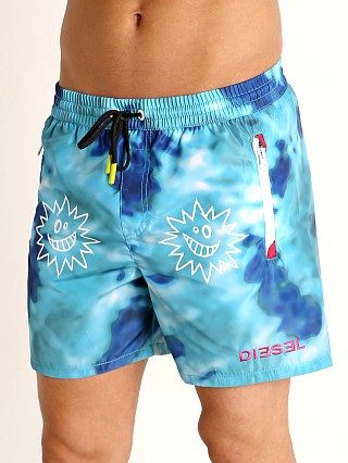 Model in blue tie dye Diesel Wave 2.017 Swim Shorts