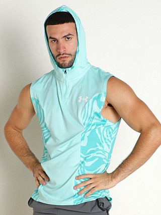 Model in neo turquoise Under Armour Baseline Tank Hoodie