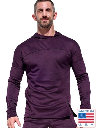 Model in amethyst Rufskin Pro Fitted Pull-Over Hoodie