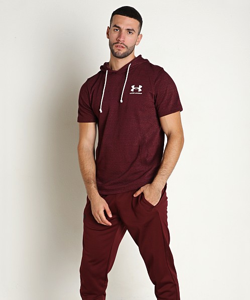 Under Armour Rival Terry Short Sleeve Hoodie Dark Maroon