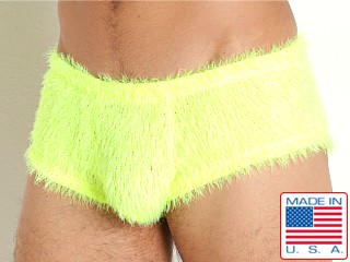 Model in neon yellow Rick Majors Shagalicious Super Low Rise Trunk