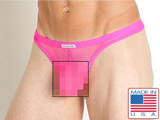 Model in neon pink Rick Majors Tempest Mesh Thong