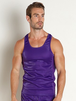 Model in purple Modus Vivendi Curved Line Liquid Tank Top