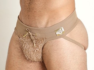 Model in camel Modus Vivendi Fringes Line Jockstrap