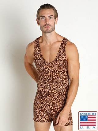 Model in cheetah Rick Majors Animal Singlet