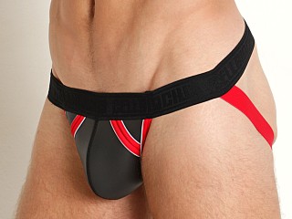 Model in red Cell Block 13 Neoprene Archer Jockstrap