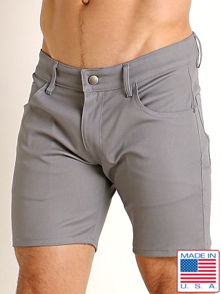 Model in grey LASC Cotton Twill 5-Pocket Shorts