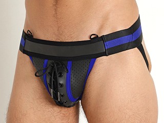 Model in blue Cell Block 13 Kick-Off Neoprene Jockstrap