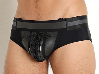 Model in black Cell Block 13 Kick-Off Neoprene Pouch Brief