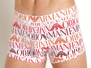 Model in white/fire/ocher Emporio Armani Logo Mix Trunk