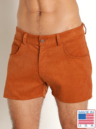 Model in russet LASC Corduroy 5-Pocket Short Shorts