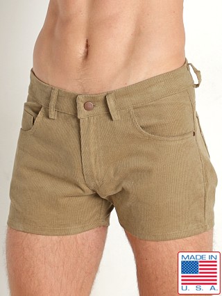 Model in acorn LASC Corduroy 5-Pocket Short Shorts