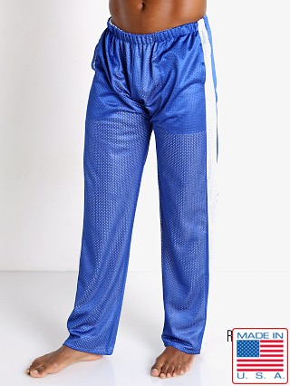 Model in royal/white LASC Reversible Athletic Mesh Pants