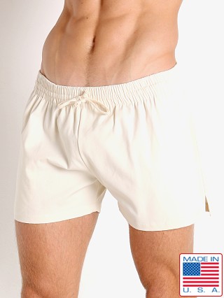 Model in natural LASC Canvas Utility Sling Shorts