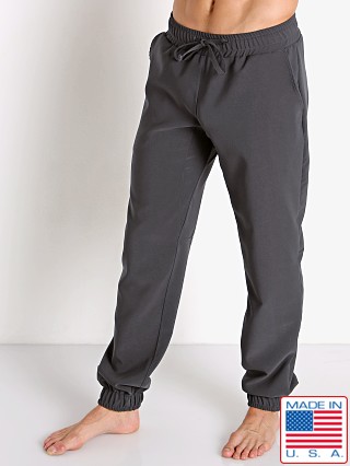 Model in charcoal LASC Stretch Tech Travel Pants